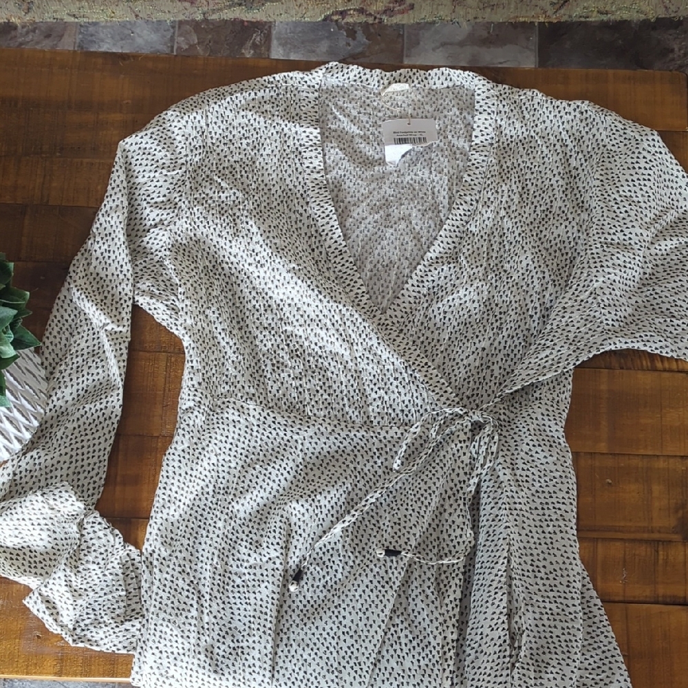 White and Black Dot Wrap Blouse